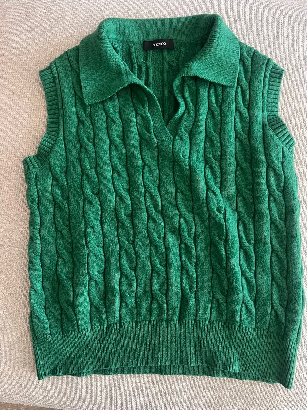 Green Cable-Knit Sleeveless V-Neck Sweater Vest. Great for golf too.